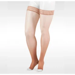 Juzo Naturally Sheer Thigh High 20-30 mmhg w/ Silicone Band, Open Toe