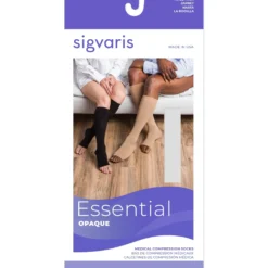 Sigvaris Opaque Knee High 30-40 mmHg, Open Toe w/ Silicone Band Grip-Top